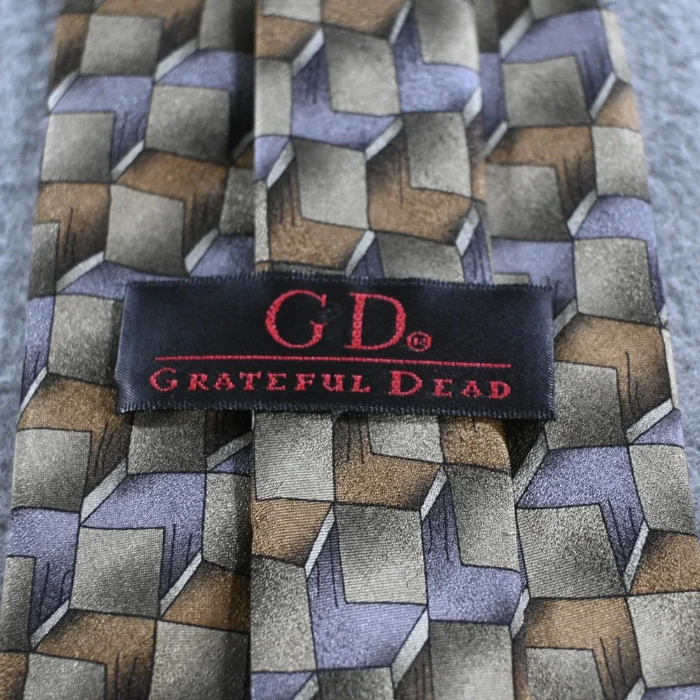 Grateful Dead Mens‎ Step Out Twenty-First Set Silk Tie OS Gold Grey Geometric